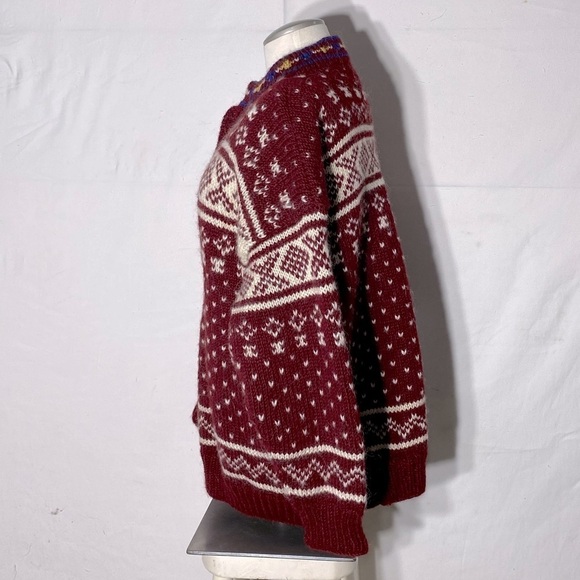 Namaste Woolens Hand Crafted In Nepal Red White Jacquard Knit Sweater L - Picture 8 of 12